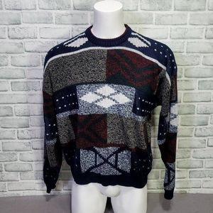 Vintage‎ 80s 90s Expressions Mens XL Abstract Geo Knit Pullover Ski Sweater